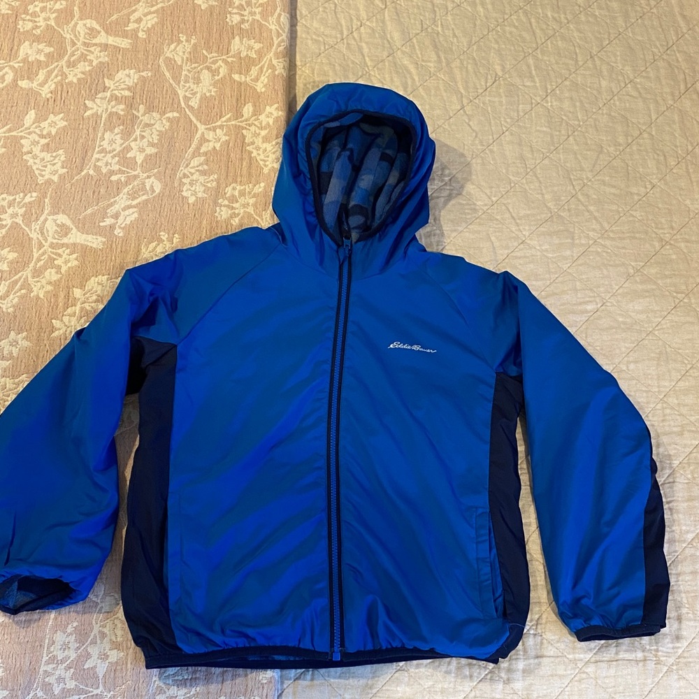Eddie Bauer Blue Hooded, Insulated Rain Jacket-Reversible!